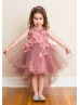 Beaded Mauve Lace Tulle High Low Flower Girl Dress